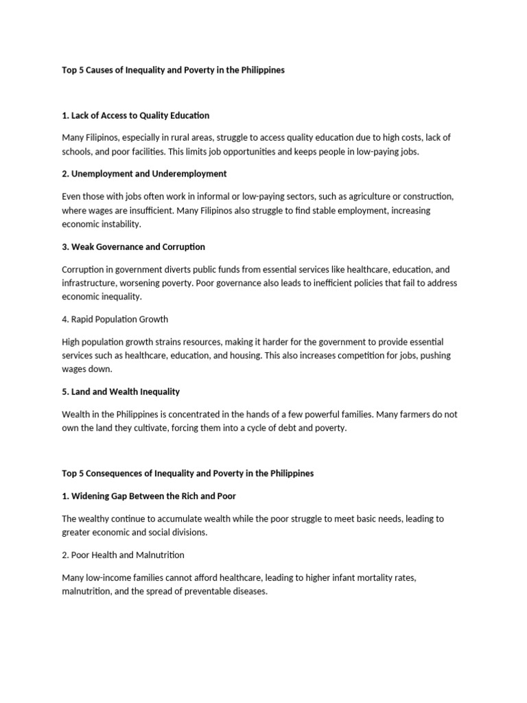 Causes and Consequences of Poverty in the Philippines | PDF | Poverty ...