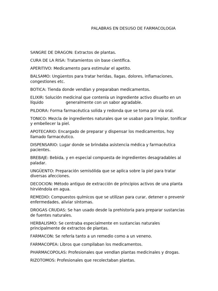 Palabras en Desuso en Farmacología | PDF