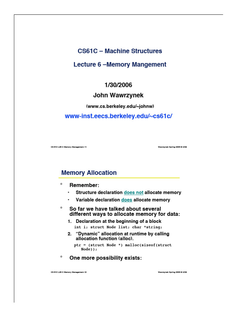 C Memory Management Overview | PDF | Pointer (Computer Programming ...