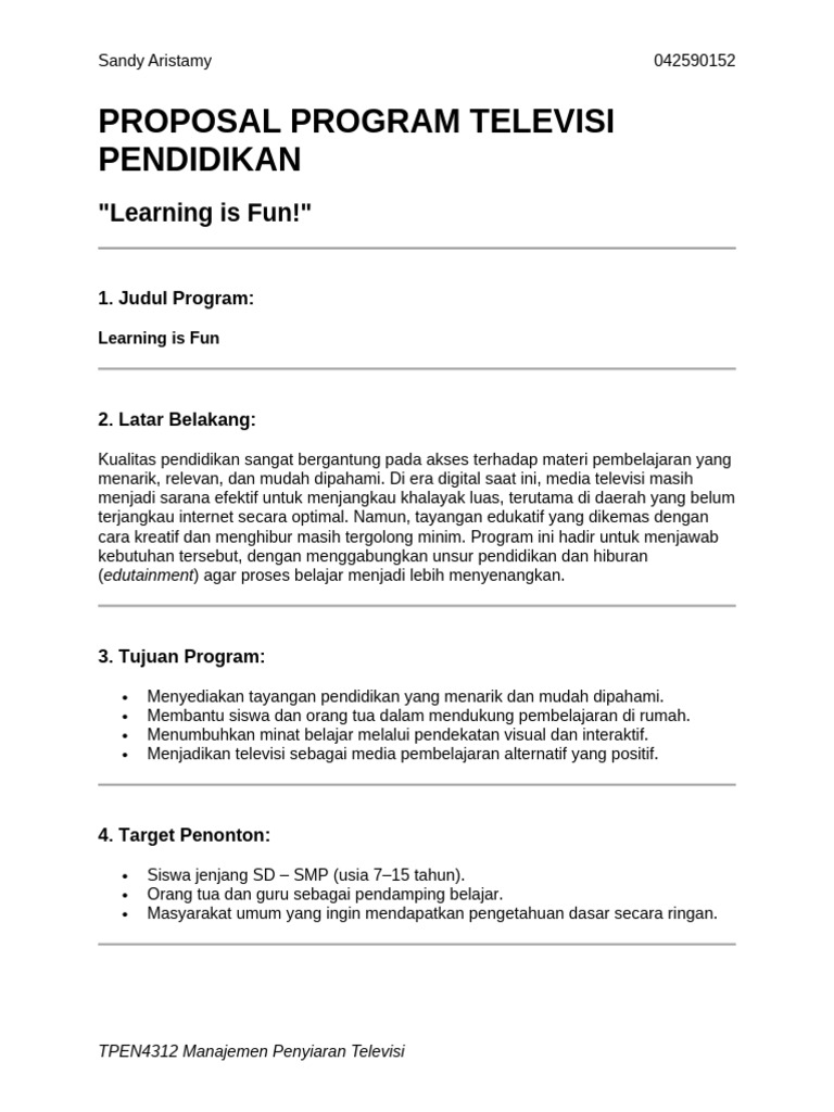 Proposal Program TV Pendidikan "Learning is Fun" | PDF