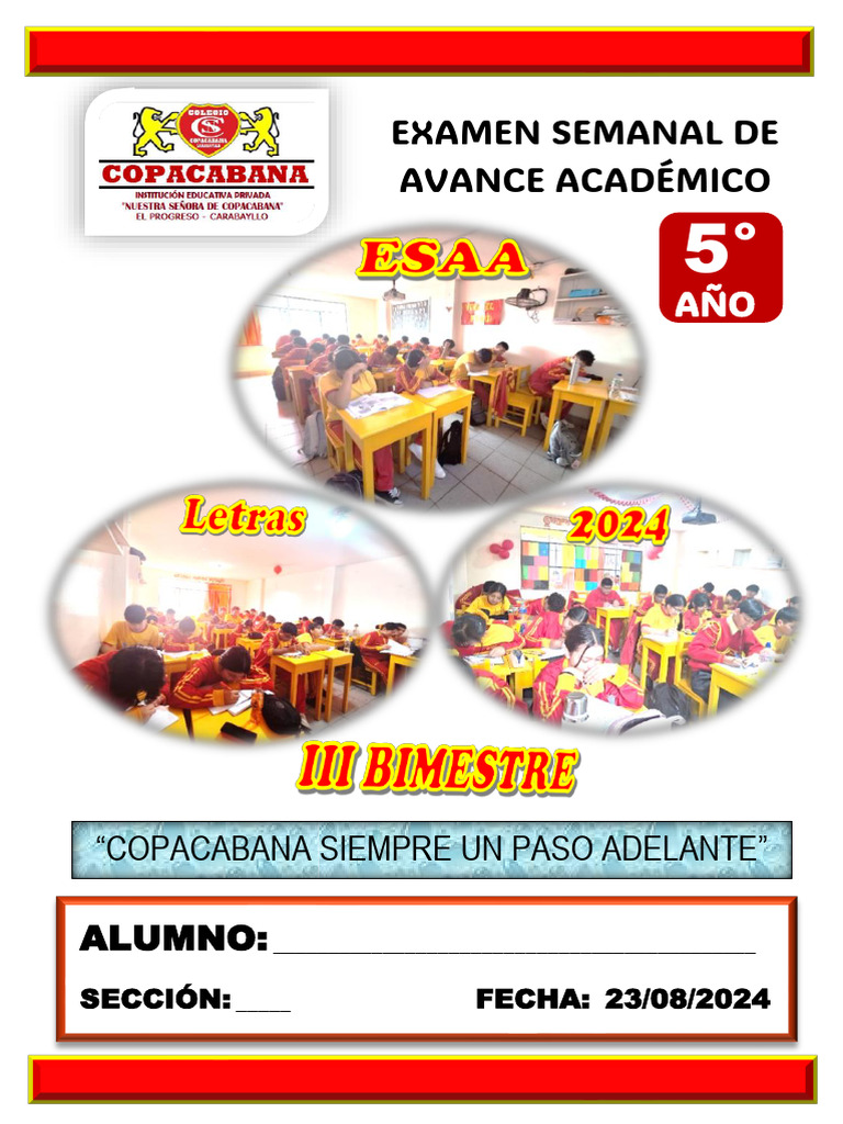 Examen Semanal 5to Año Letras 2024 | PDF | Amor | Perú