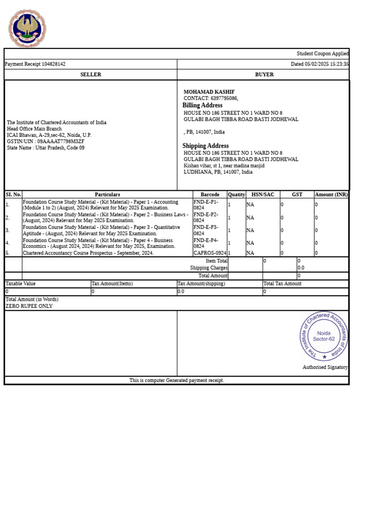 Billing Address: Seller Buyer Mohamad Kashif | PDF | Taxes | Payments