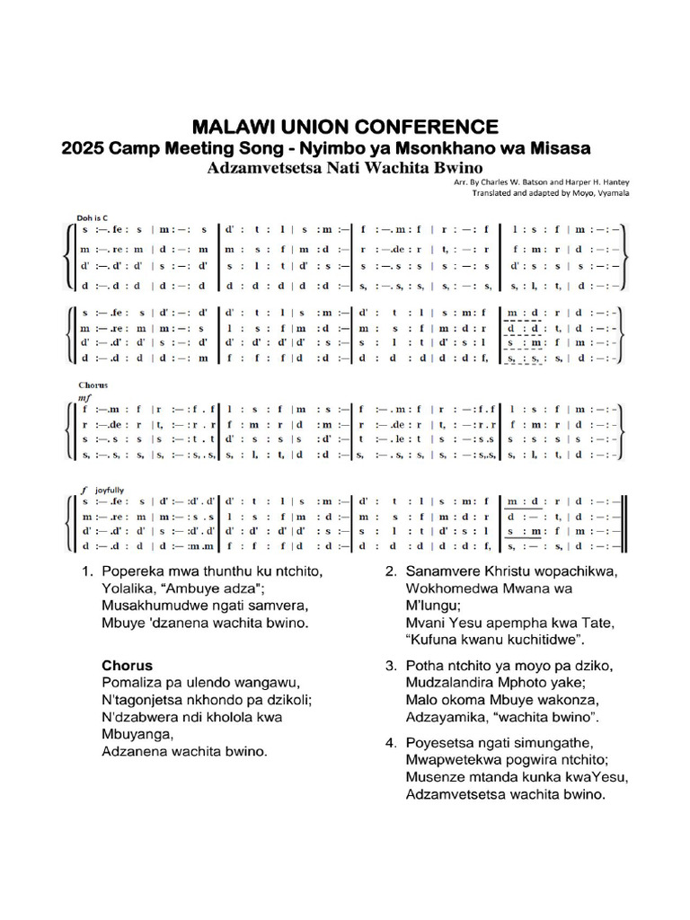 MALAWI UNION CONFERENCE - 2025 Camp Meeting Song | PDF