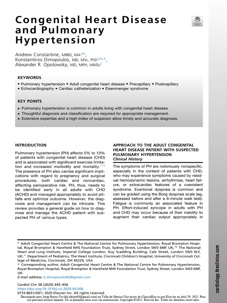 Congenital Heart Disease and Pulmonary Hypertension 2020 | PDF ...