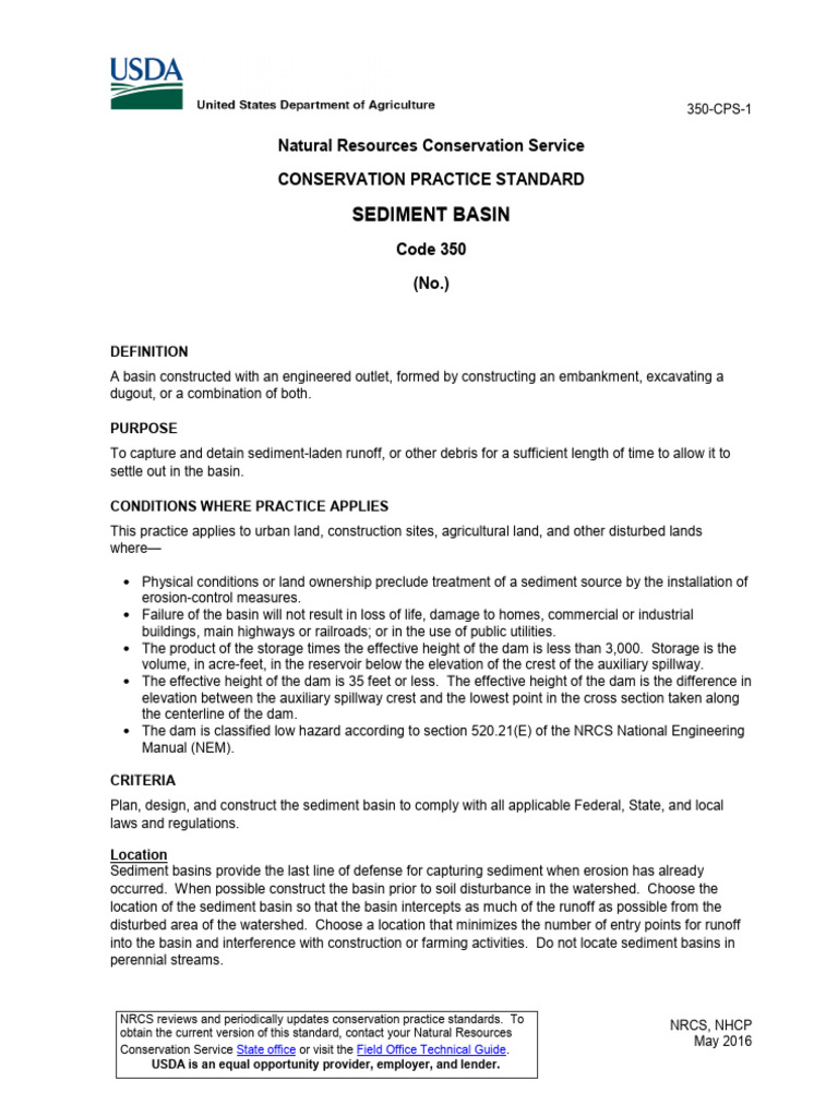 Sediment Basin Design Standards 350 | PDF | Natural Resources ...