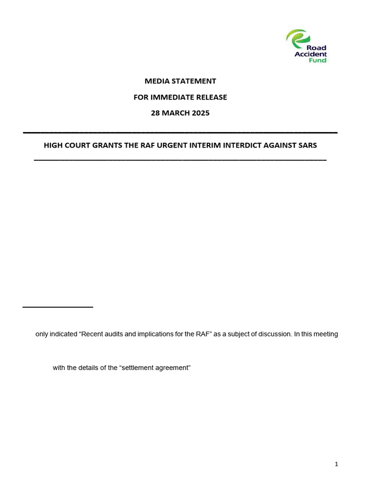 Media Statement - High Court Grants The RAF Urgent Interim Interdict ...