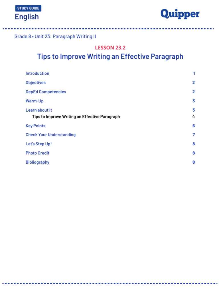 ME Eng 8 Q4 2302 - SG - Tips To Improve Writing An Effective Paragraph ...