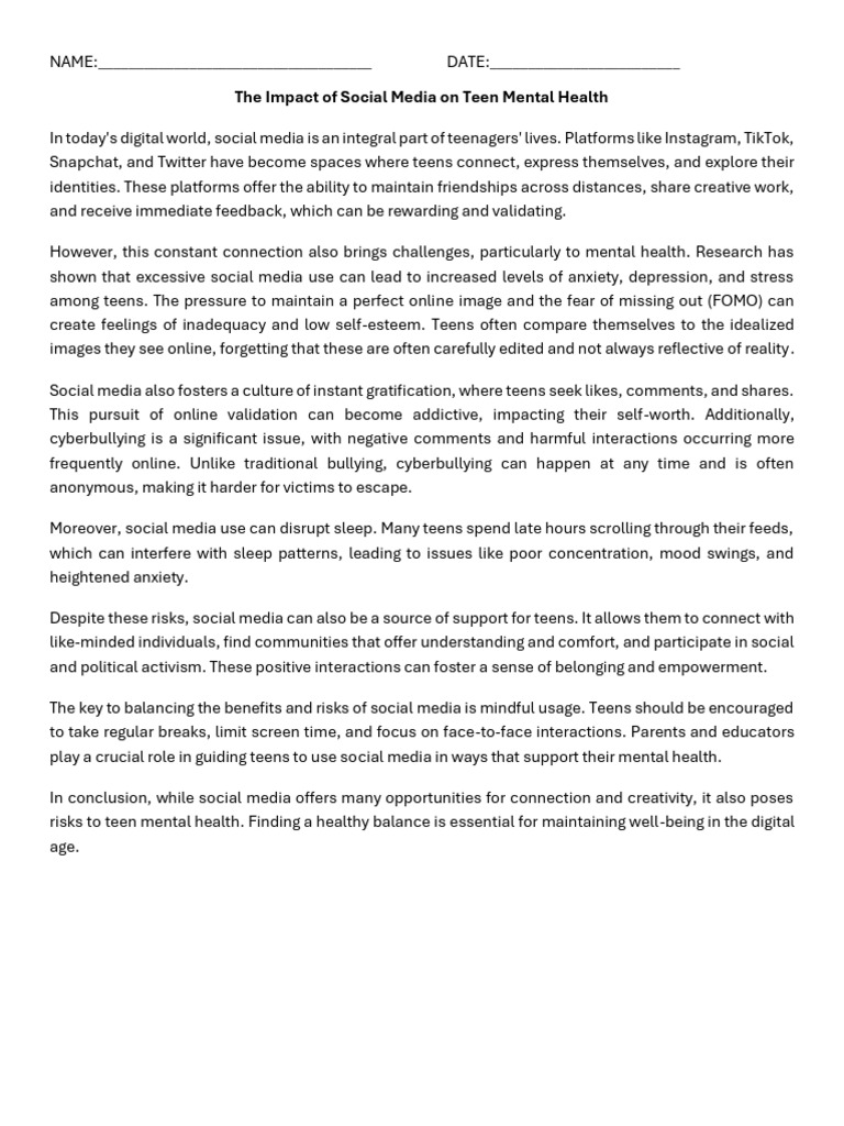 Social Media's Effects on Teen Mental Health | PDF | Adolescence ...
