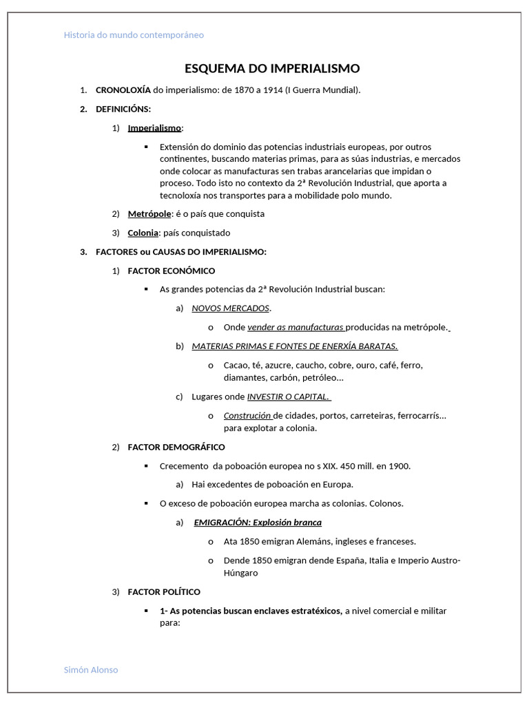 Esquema Do Imperialismo | PDF