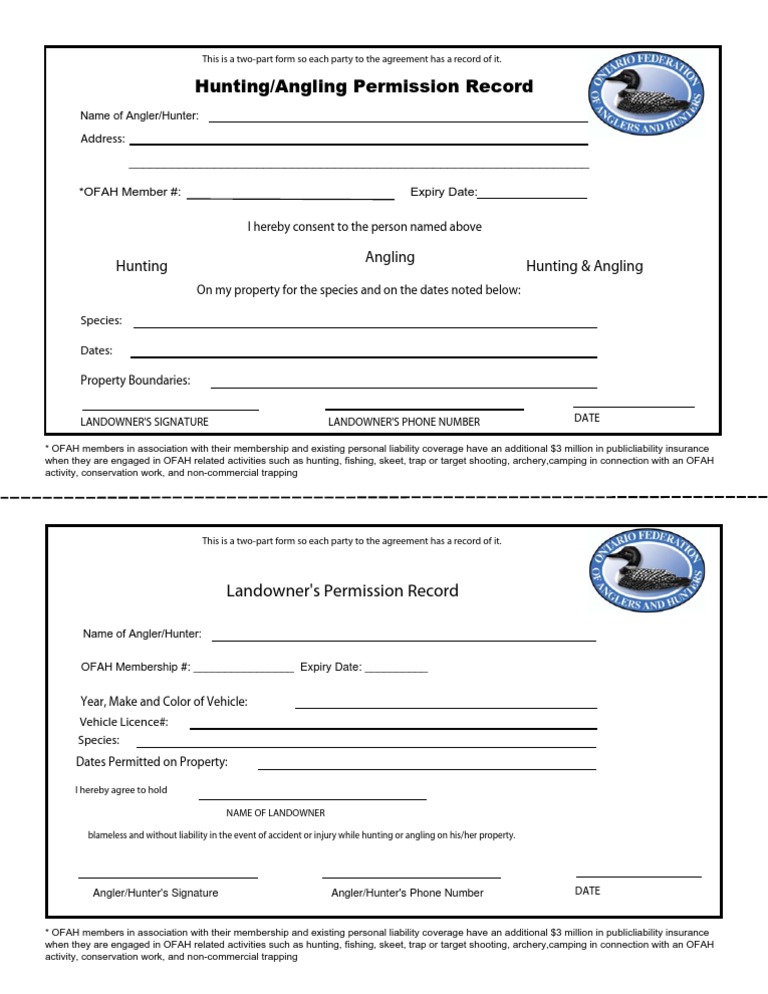 Hunting and Angling Permission Form | PDF
