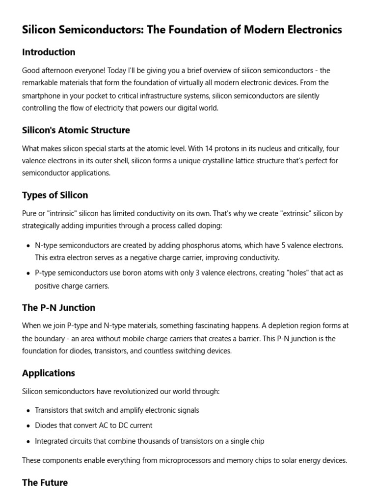 Silicon Semiconductors Presentation Script | PDF