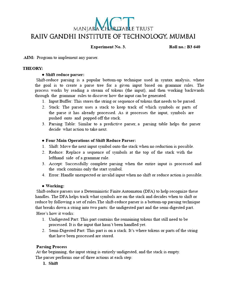 Shift-Reduce Parser Implementation Guide | PDF | Parsing | Syntax (Logic)