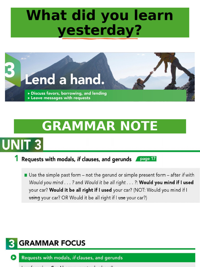 What Did You Learn Yesterday Unit 3 Interchange | PDF