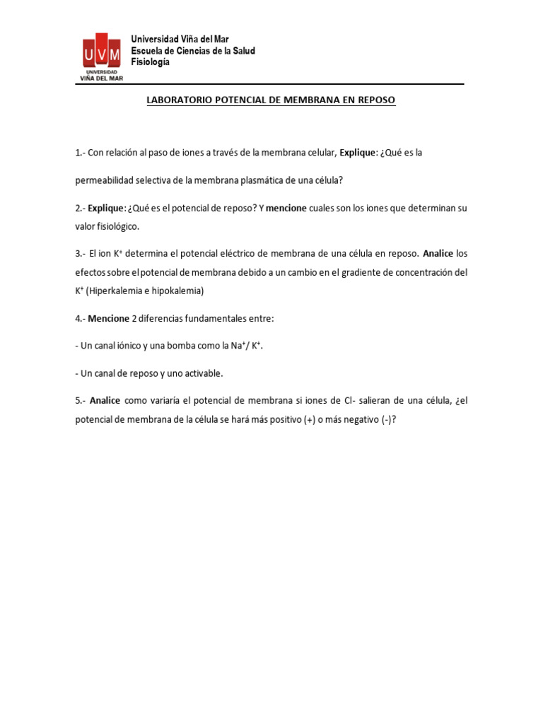Potencial de Membrana en Reposo y Permeabilidad Celular | PDF