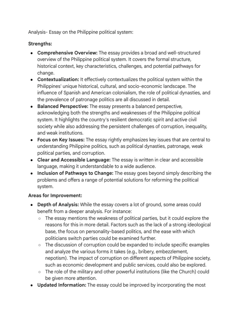 Critique of The Essay On The Philippine Political System | PDF ...