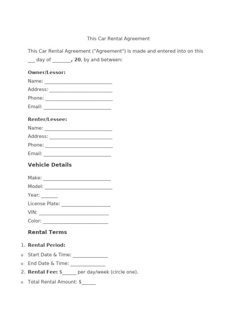 Car Rental Agreement Template | PDF