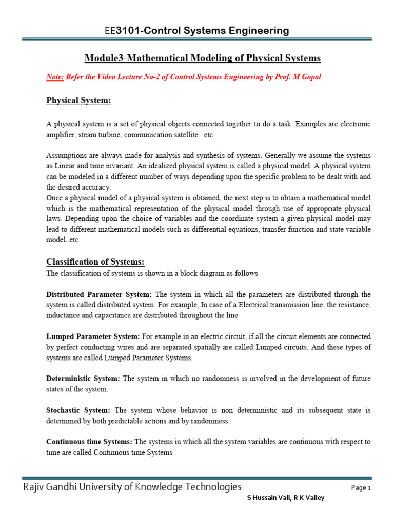 Mathematical Modeling in Control Systems | PDF | Force | Torque