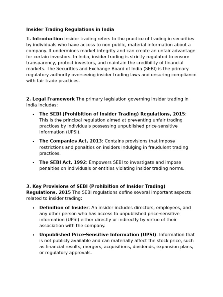Insider Trading Regulations in India | PDF | Insider Trading | U.S ...