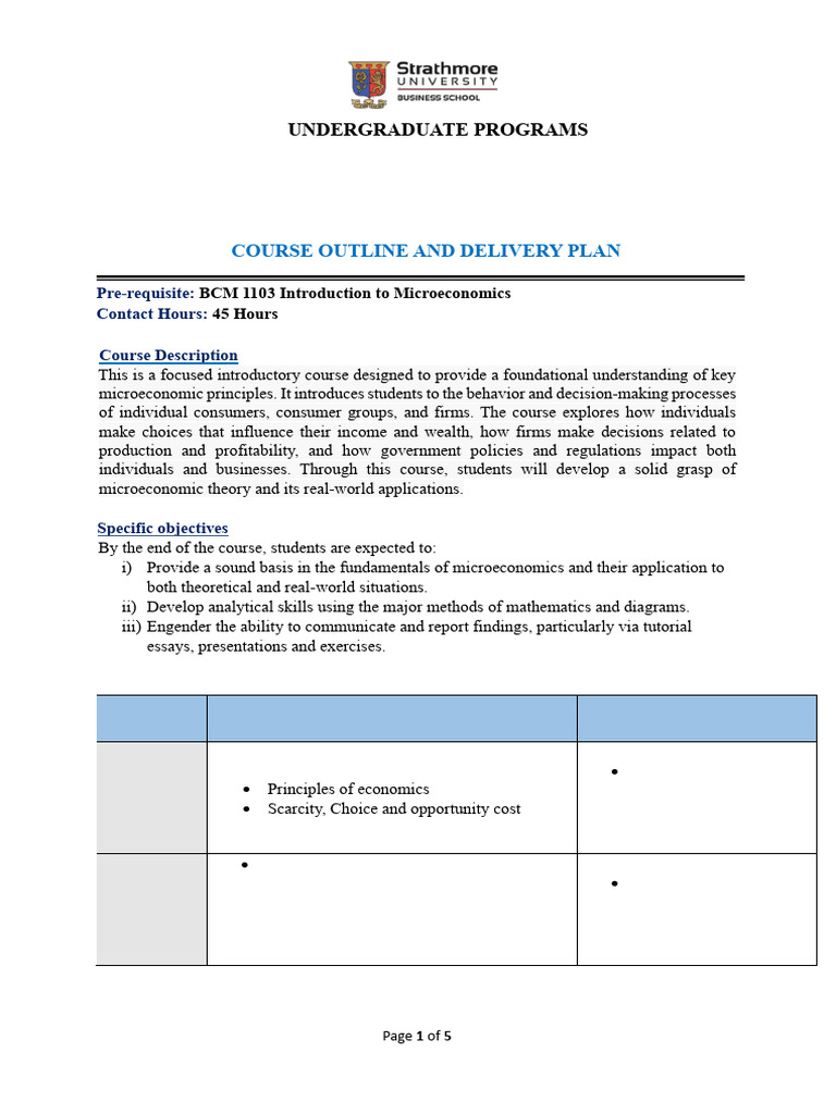 Microeconomics Course Outline 2025 | PDF | Microeconomics | Economics