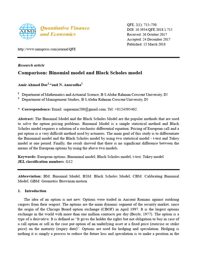 Black-Scholes vs Binomial Model Analysis | PDF | Option (Finance) | Put ...