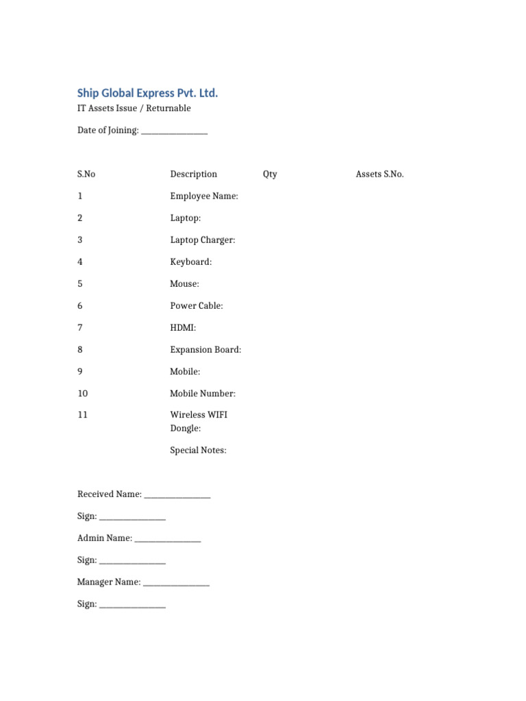 IT Asset Allocation Form for Employees | PDF