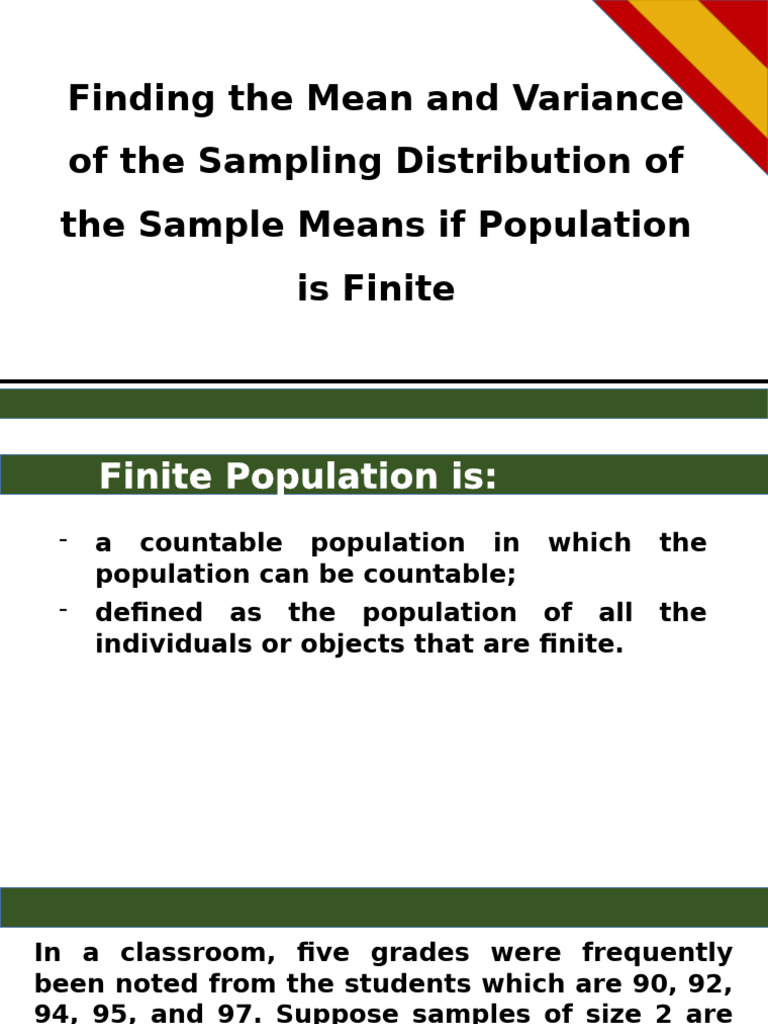 Mean and Variance of Finite Sampling Distribution | PDF | Variance ...