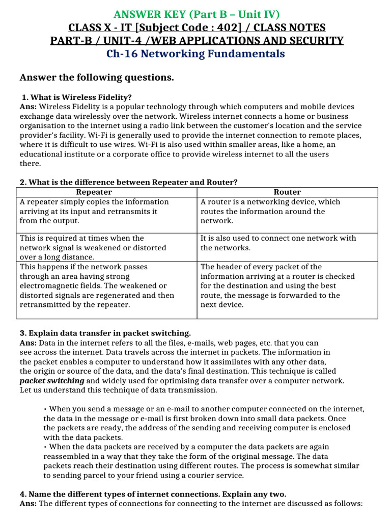 X-It Part B U4 CH 16 Class Notes | PDF | Computer Network | Wi Fi