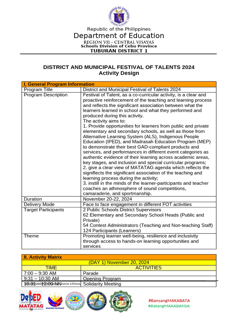 District and Municipal Talent Festival 2024 | PDF