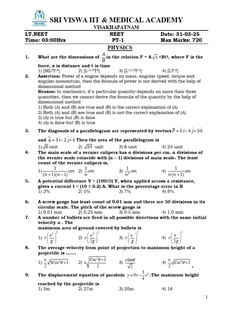 Vernier Caliper in NEET 2025 Syllabus | PDF | Plants