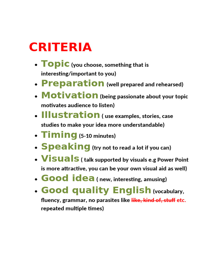 Effective Presentation Criteria Guide | PDF
