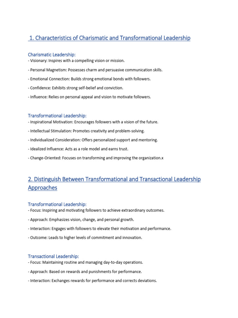 Charismatic and Transformational Leadership Theories and Approaches ...