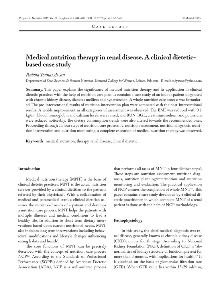 Medical Nutrition Therapy in Renal Disease | PDF | Chronic Kidney ...