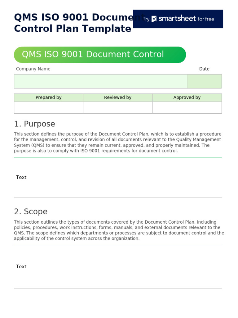 IC QMS ISO 9001 Document Control Plan Template Example 12215 - WORD ...