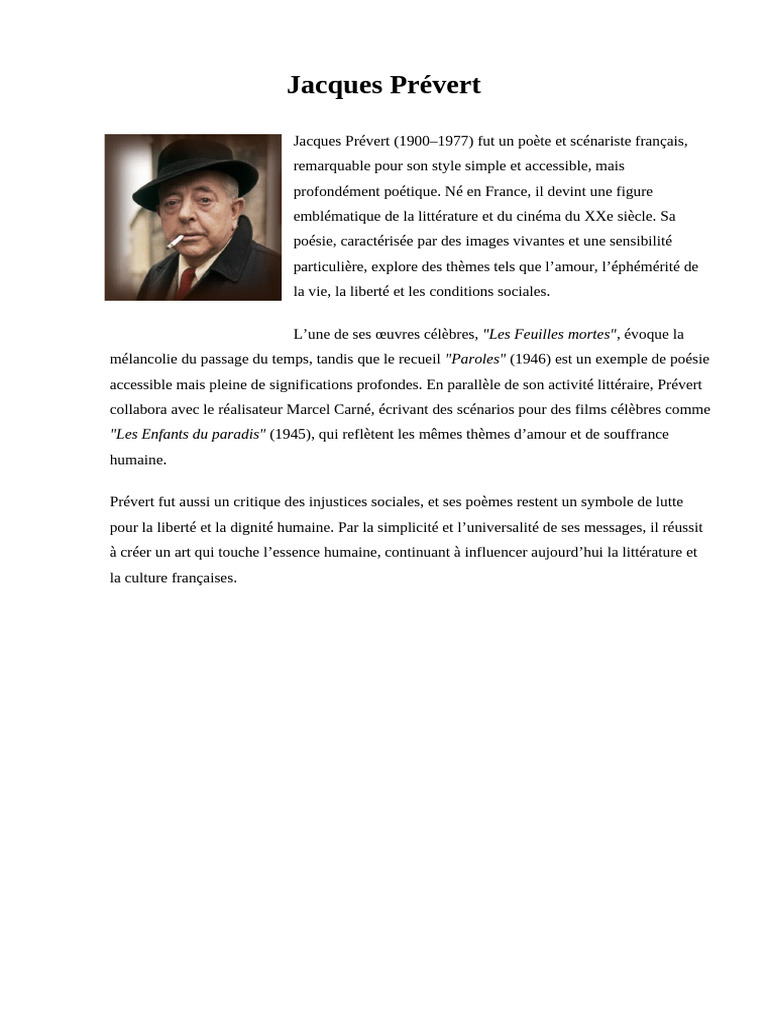 Jacques Prévert : Poésie et Engagement | PDF