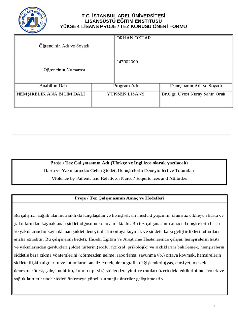 Tez Öneri Formu | PDF