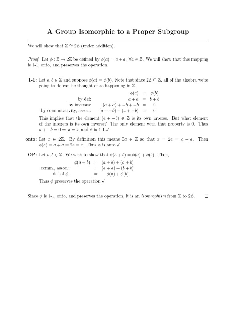 A Group Isomorphic to a Proper Subgroup: φ φ a a a, a | PDF