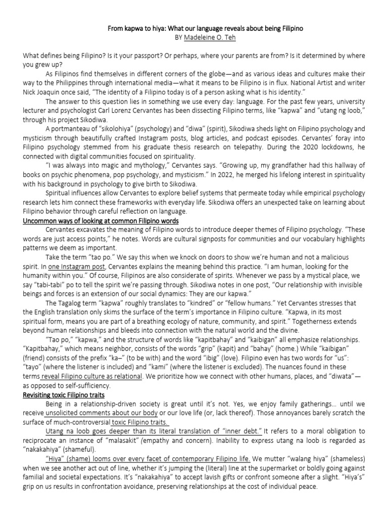 Filipino Identity Through Language and Values | PDF