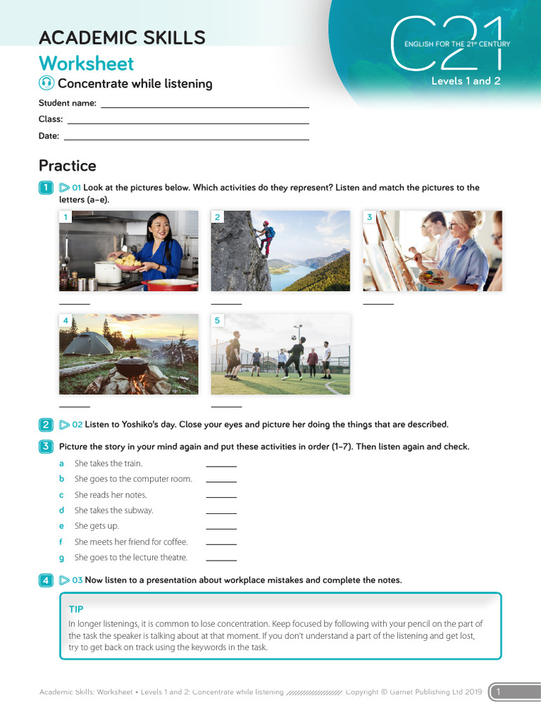 C21 L1+2 Academic Skills Worksheet Concentrate While Listening | PDF
