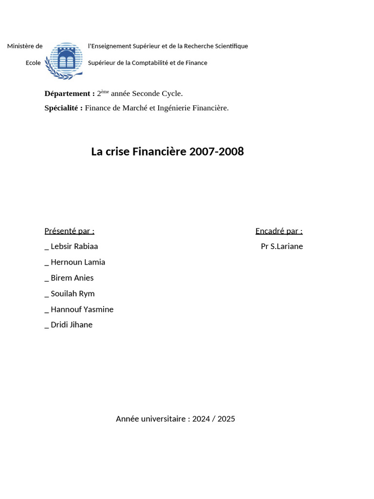 Crise financière 2007-2008 : causes et impacts | PDF | Crise des ...