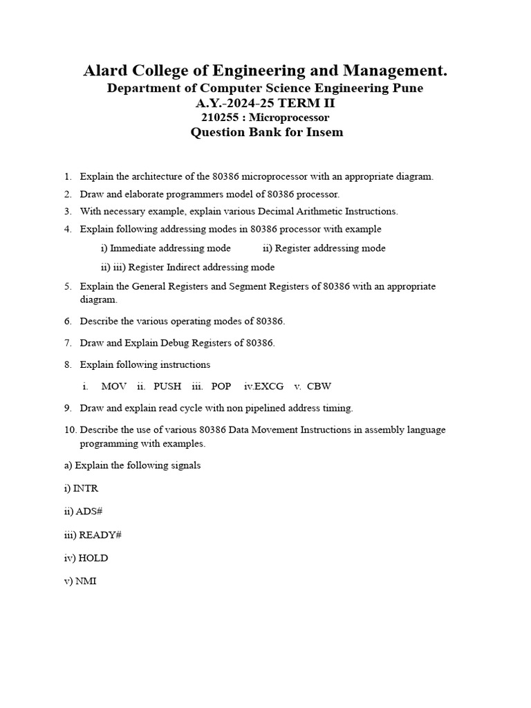 80386 Microprocessor Question Bank | PDF