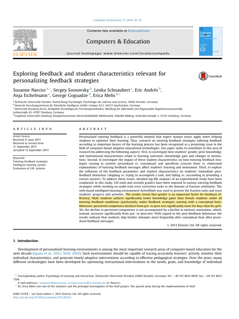 ! Exploring Feedback and Student Characteristics Relevant For ...