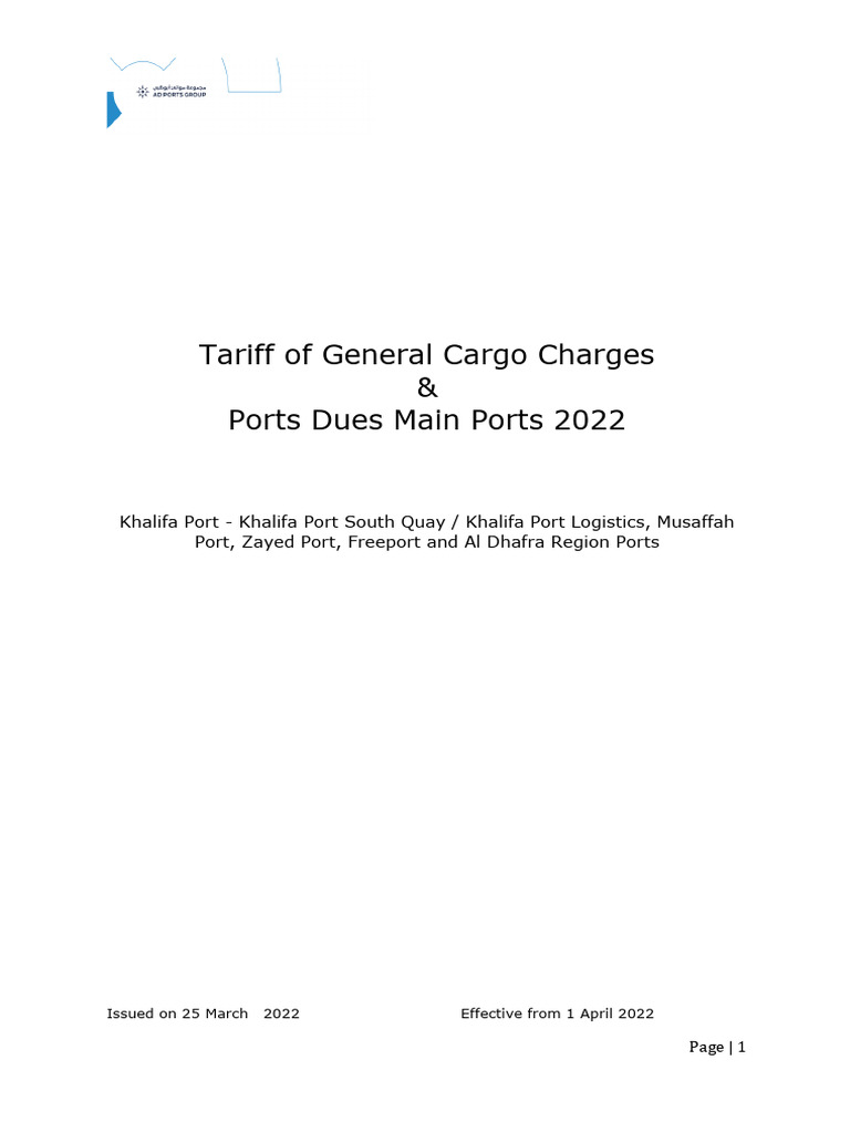 Abu Dhabi Port Tariff 2022 | PDF | Tonnage | Cargo