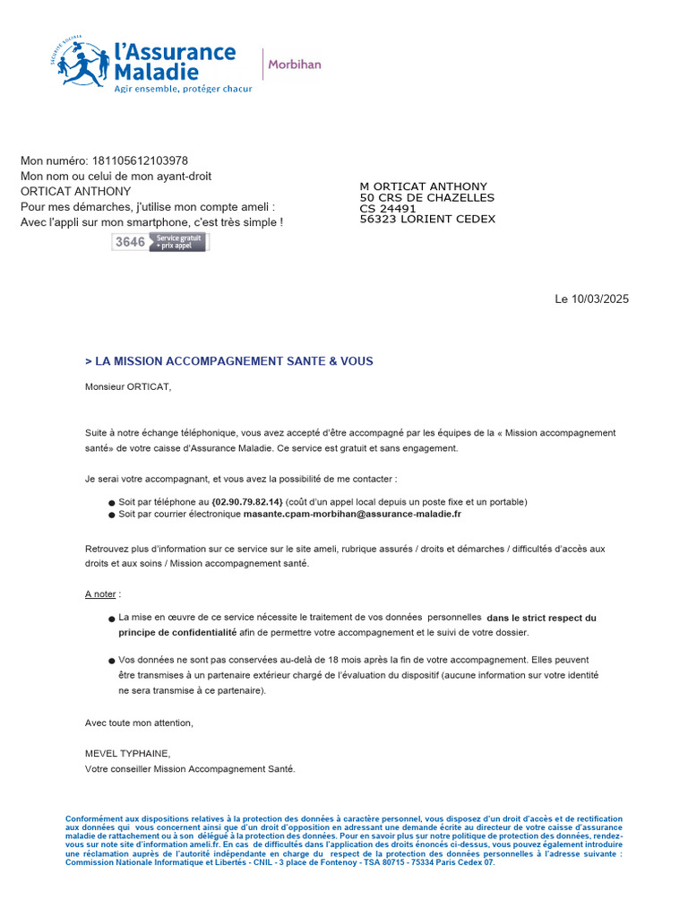 Mission Accompagnement Santé CPAM | PDF | Confidentialité