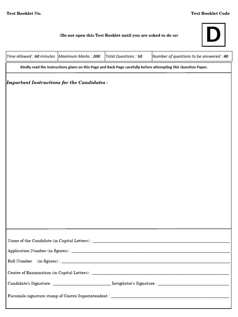 Chemistry Test Booklet D Instructions | PDF
