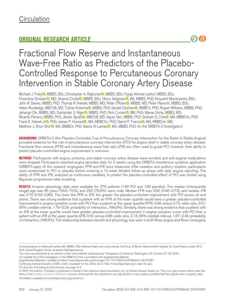 FFR and iFR Predict PCI Outcomes in Angina | PDF | Percutaneous ...