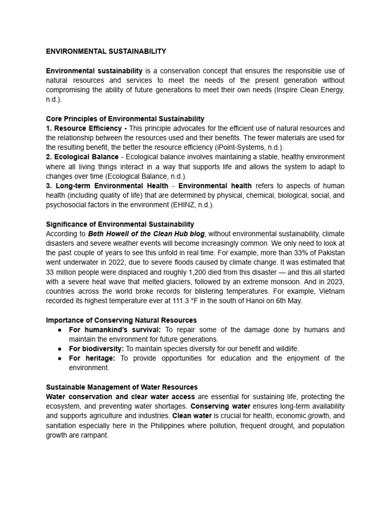 Environmental Sustainability | PDF | Renewable Energy | Water