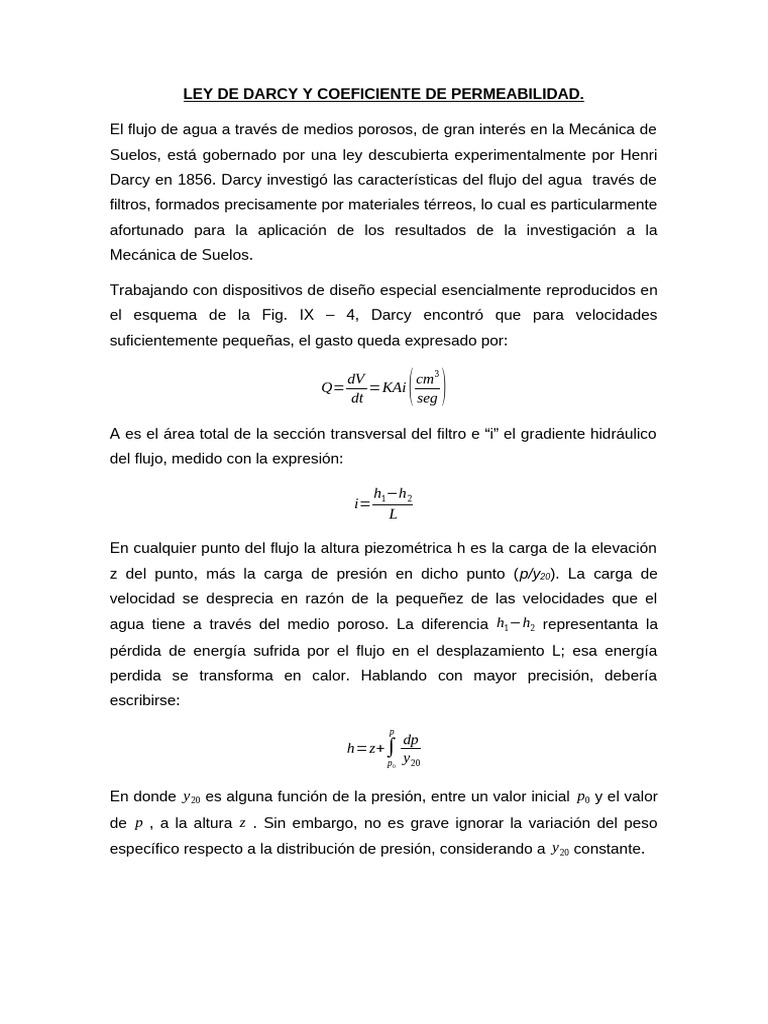Ley de Darcy y Permeabilidad del Suelo | PDF | Flujo | Mecánica de ...