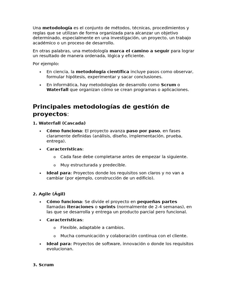 Metodologías de Gestión de Proyectos | PDF | Scrum (desarrollo de ...