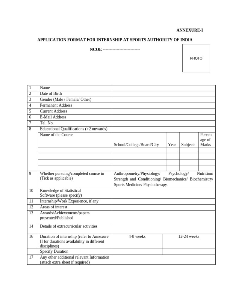 Internship Application Form for SAI | PDF