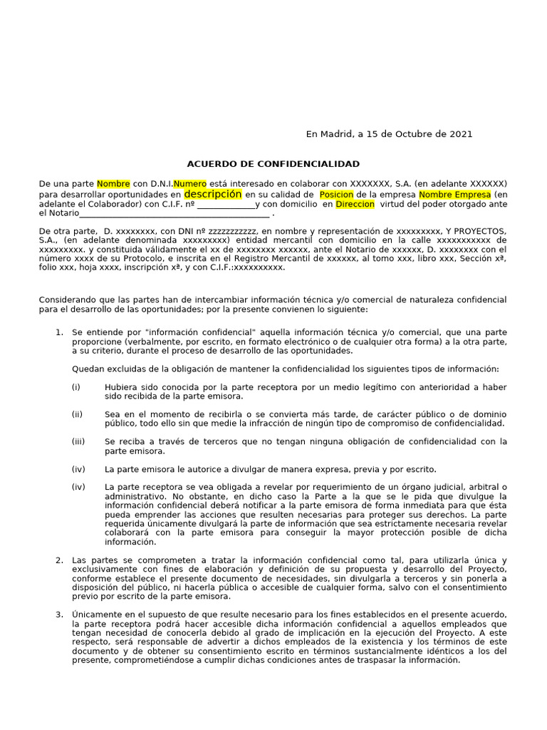 NDA ESPAÑOL I | PDF | Daños y perjuicios | Secreto comercial